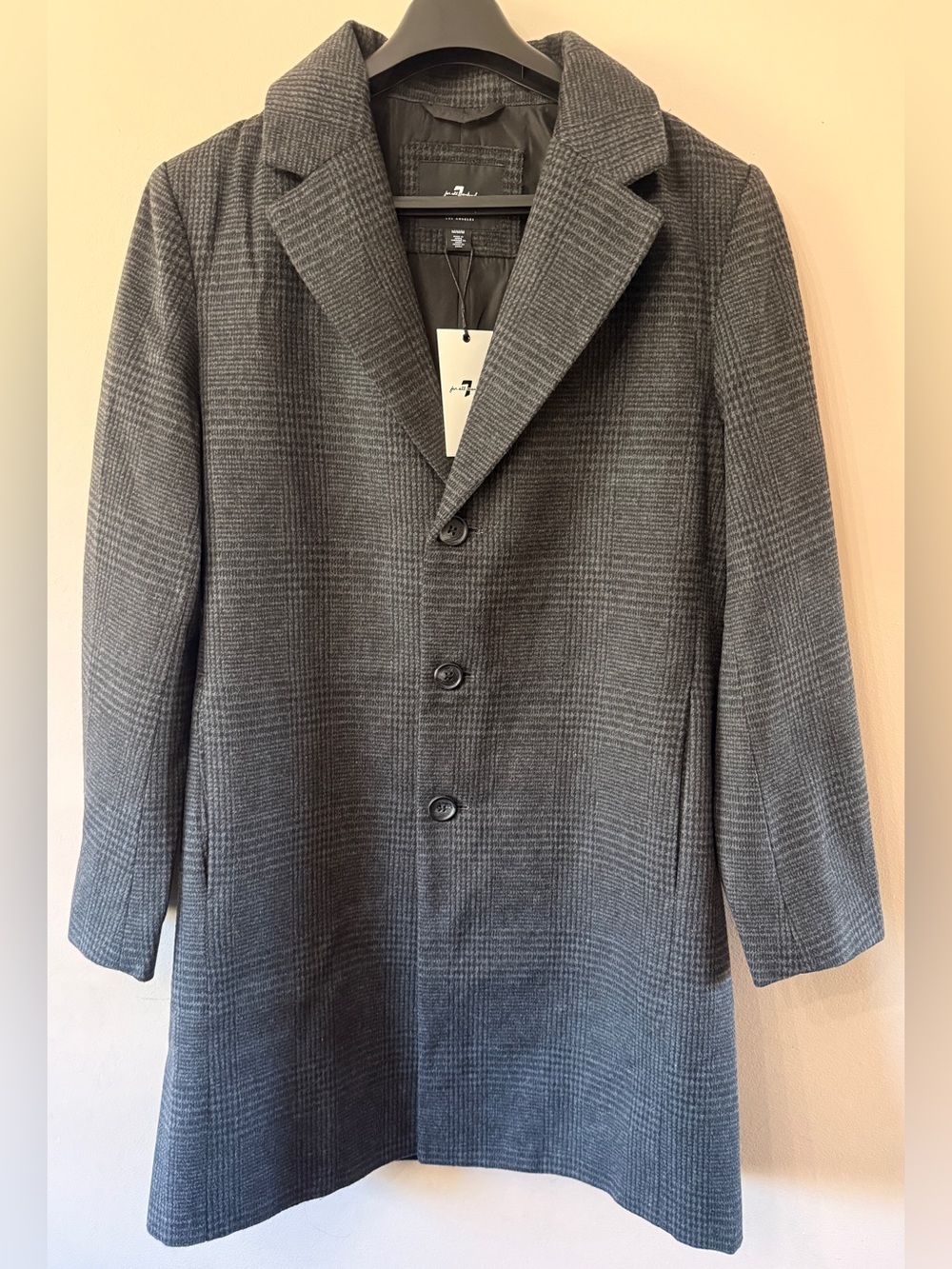 7 For All Mankind Men's Gray Glen Plaid Pea Coat